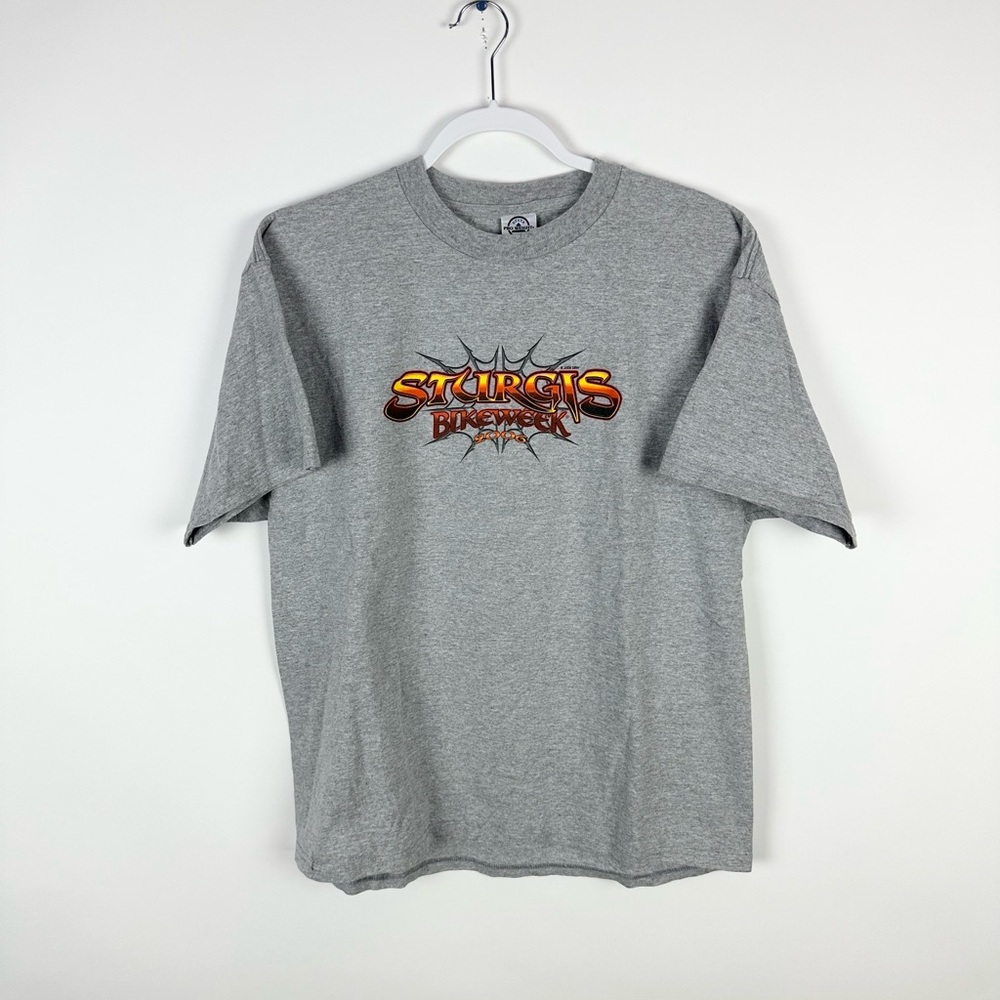 Y2K Sturgis Bike Week Motorcycle Bike T Shirt XL Grey Skulls Flames - Picture 8 of 8